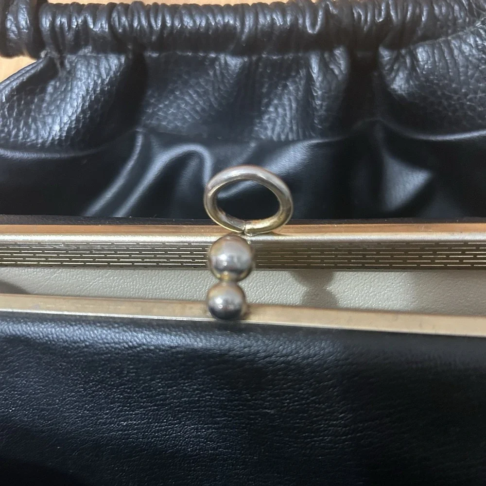 Vintage Black‎ Handbag Mod Classy Retro Gold accents Four Pockets